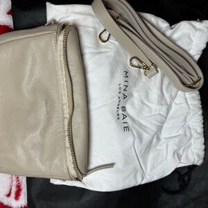 Mina Baie Beige Leather Crossbody